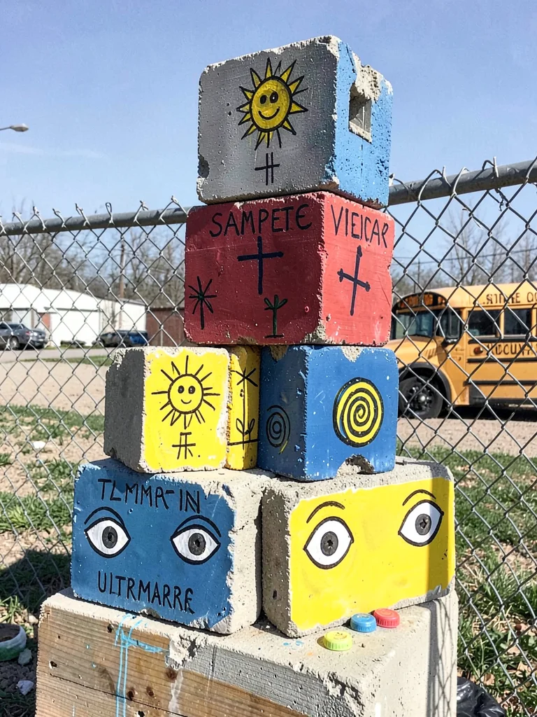 Painted Concrete Block Tower