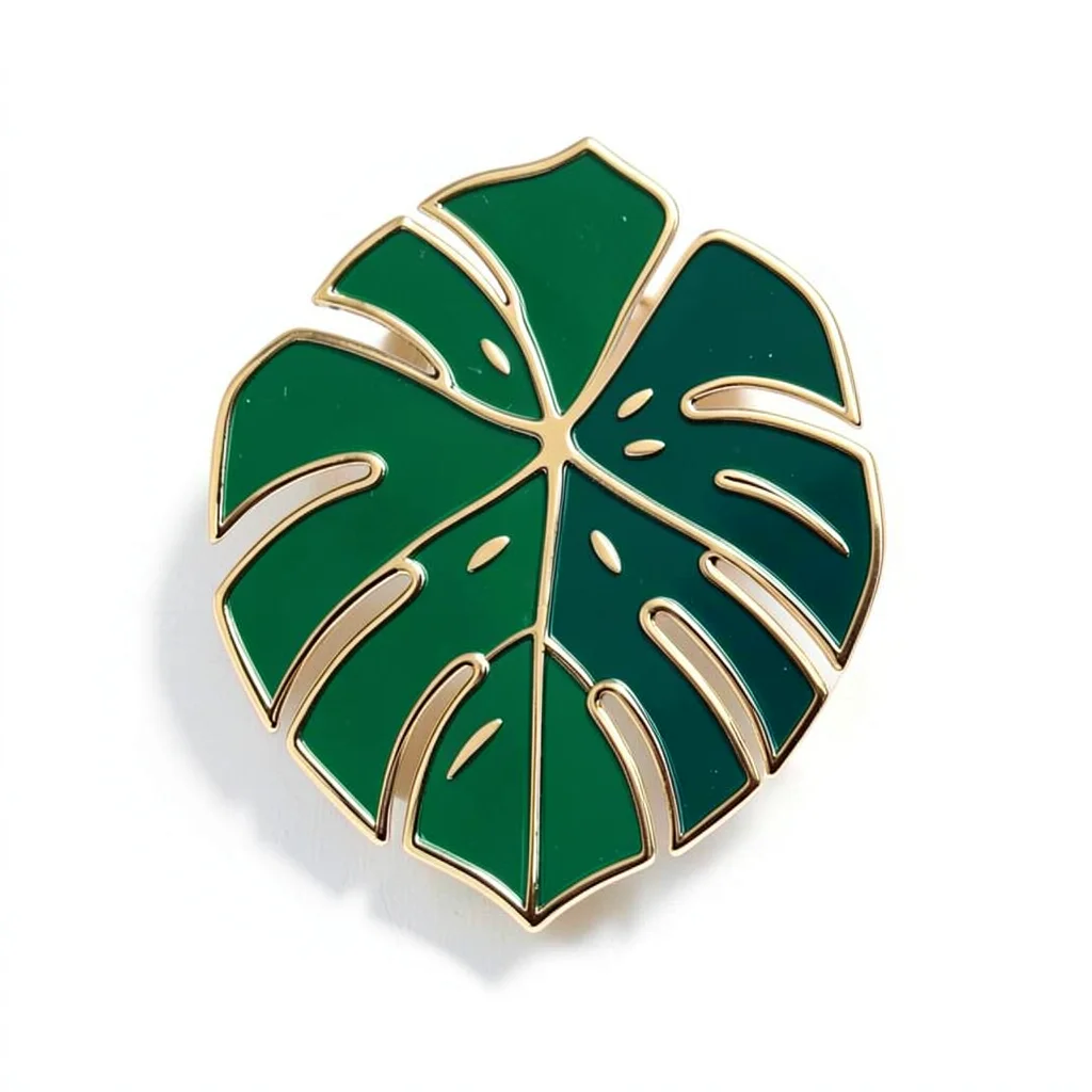 Enamel pin illustration, Monstera leaf shape , bold simple design, limited color
