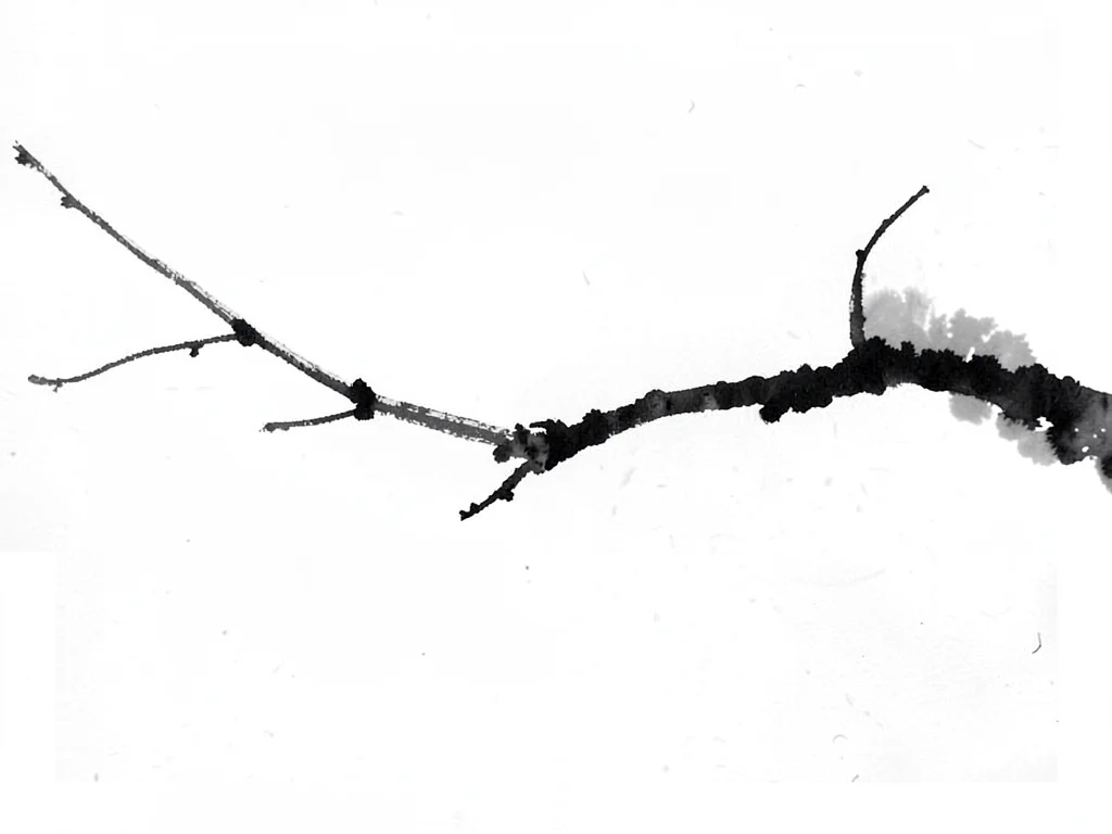 Snow-covered branch as single dark mark