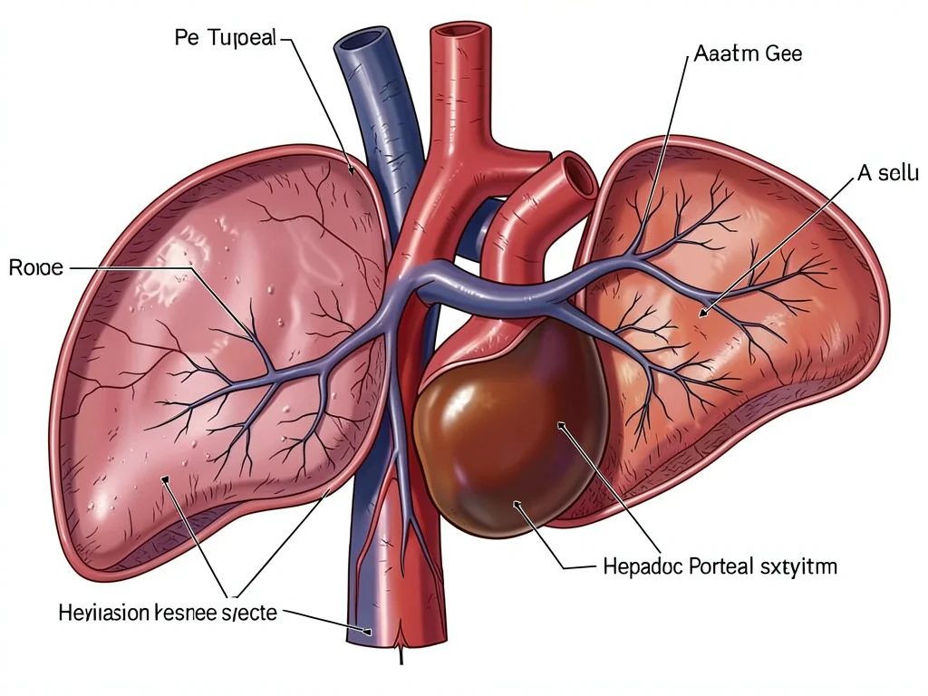 Human liver anatomy with vasculature