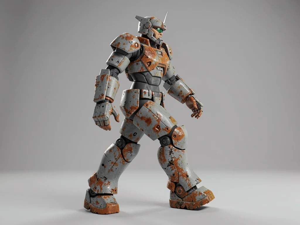 Walking in profile across the frame, the combat-pilot's gauntleted hand grazes a