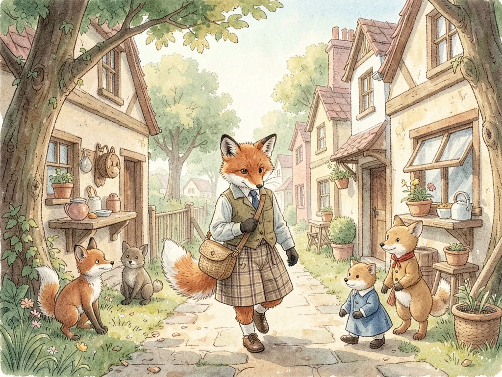 Fox walking through English village