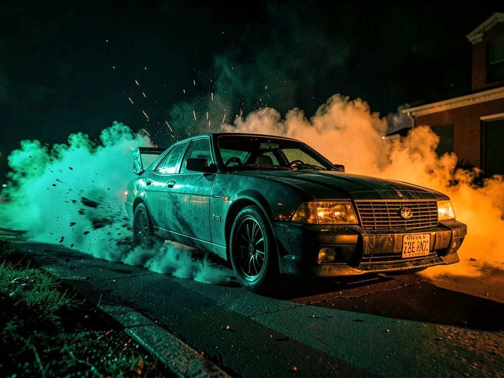 Action scene with car