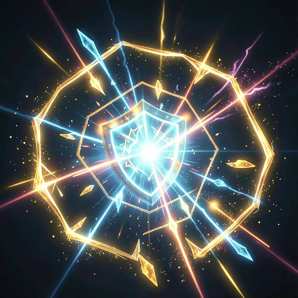 Magic spell effect illustration, shield spell blocking attack, hexagonal barrier