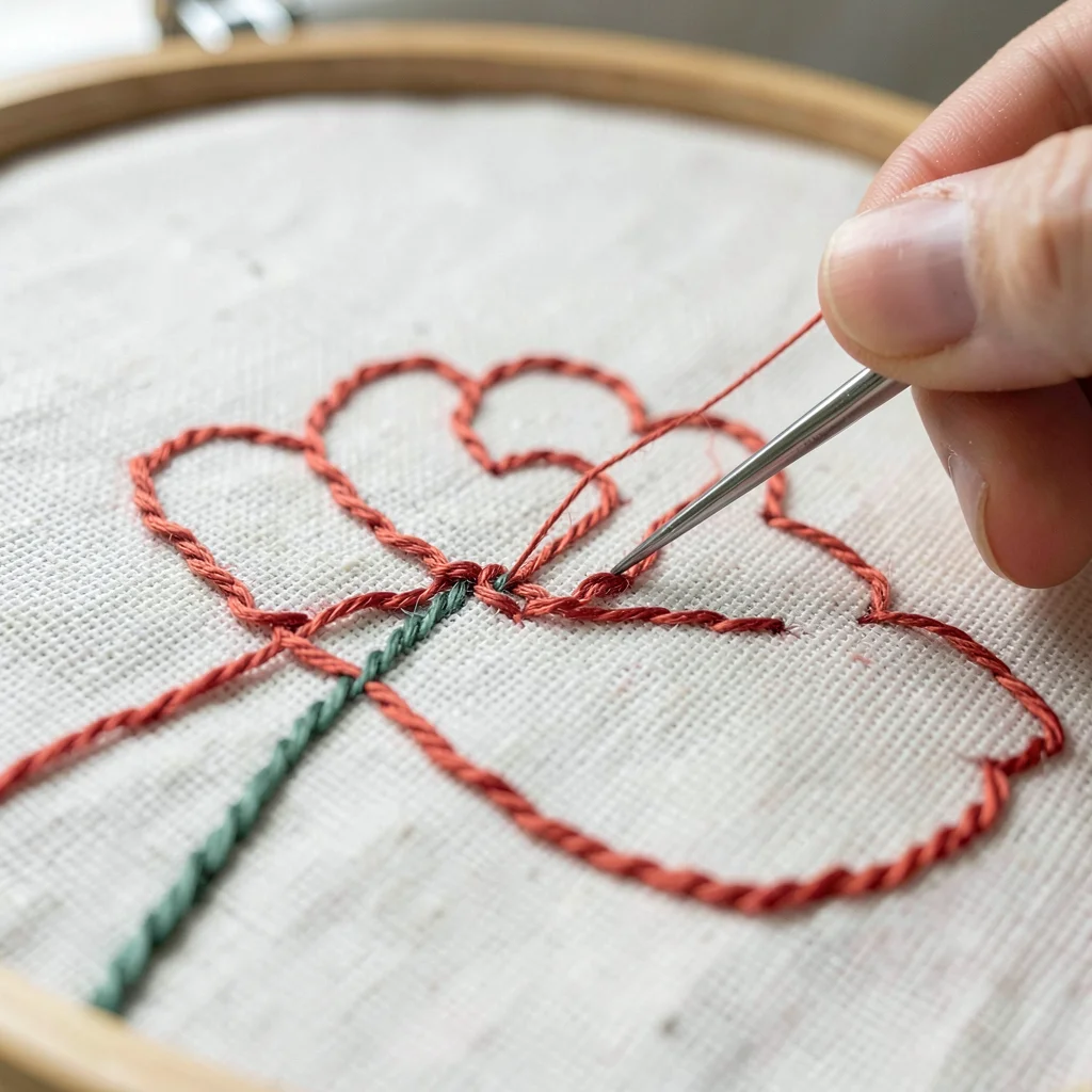 Stem Stitch Poppy Outline in Warm Red