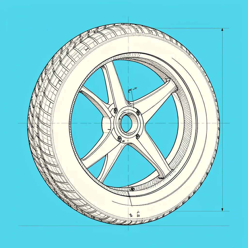 Cutaway technical drawing of a tubeless tire and rim, ivory cross-hatch on cyan 