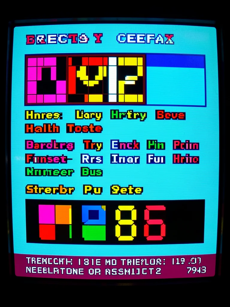 Fitness tracker data as teletext health page, heart rate in blocky numbers, step