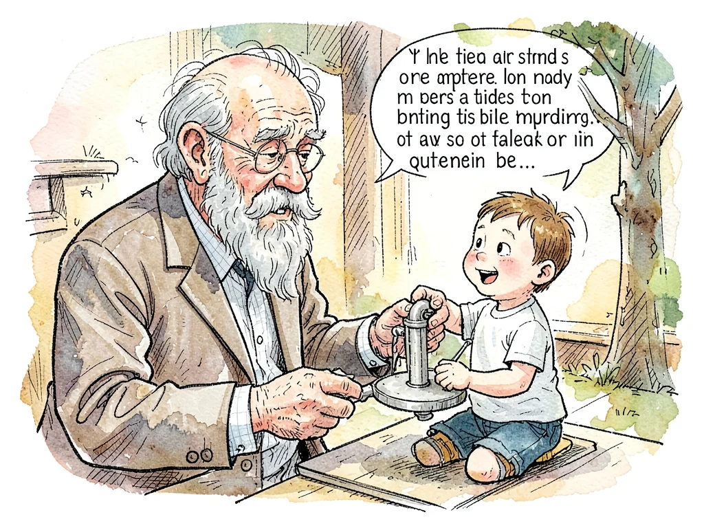 Eccentric grandfather showing invention