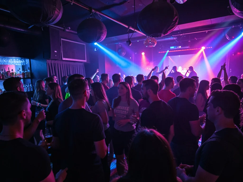 Nightclub interior with gel lighting