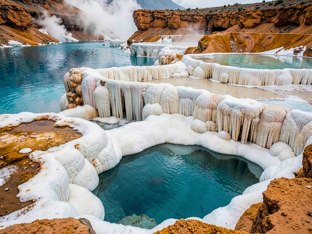 Mineral deposit creating white terraces