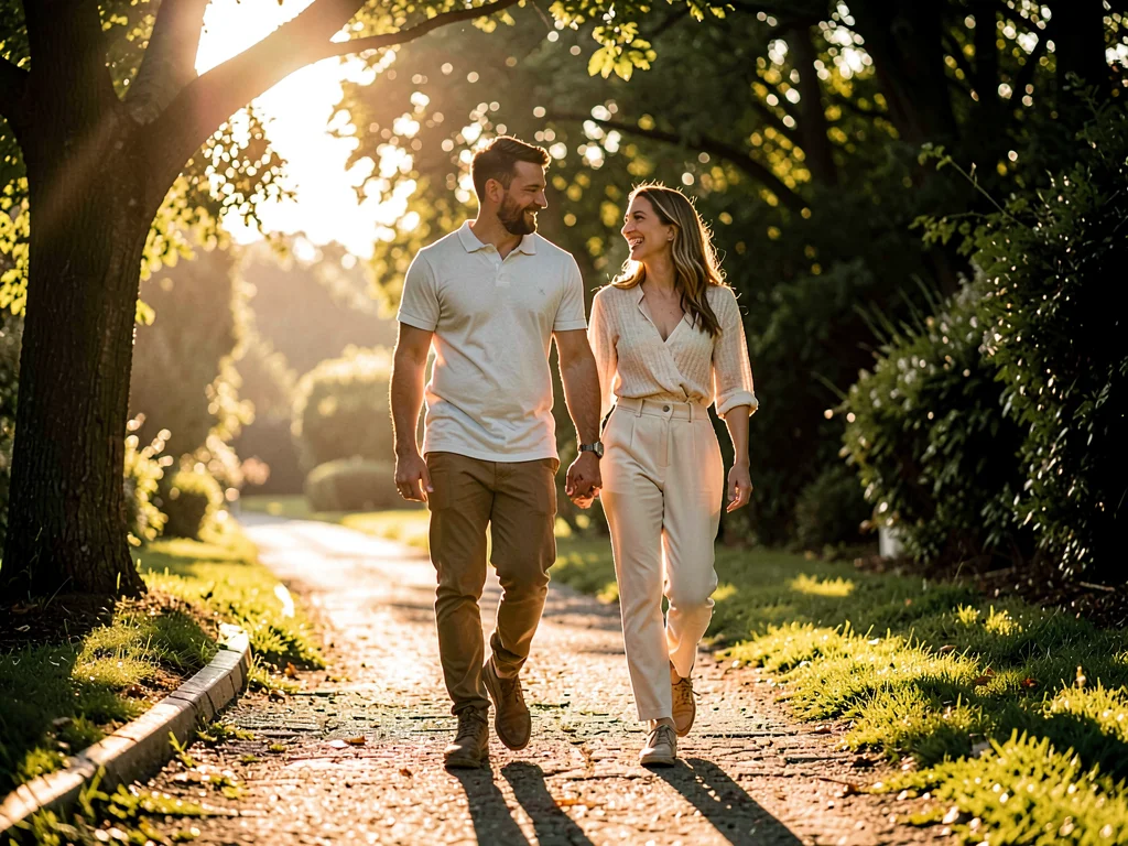 Couple walking into light