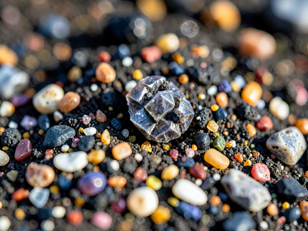 Sand grain containing visible crystal structure