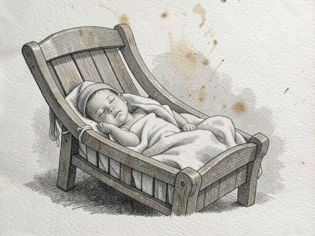 Sleeping infant in cradle