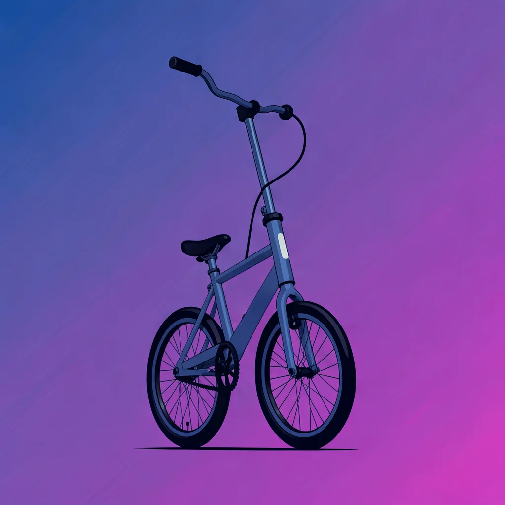 Vertical flat-color illustration of a vertical spin bike on a graphic gradient f