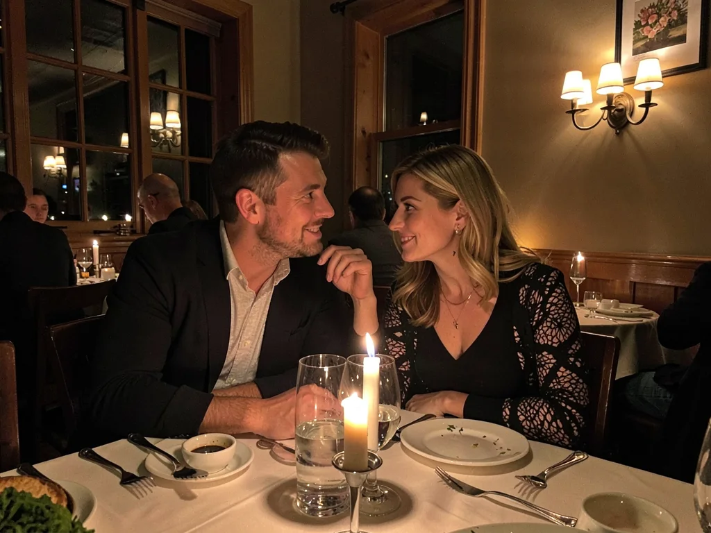 Couple at candlelit restaurant
