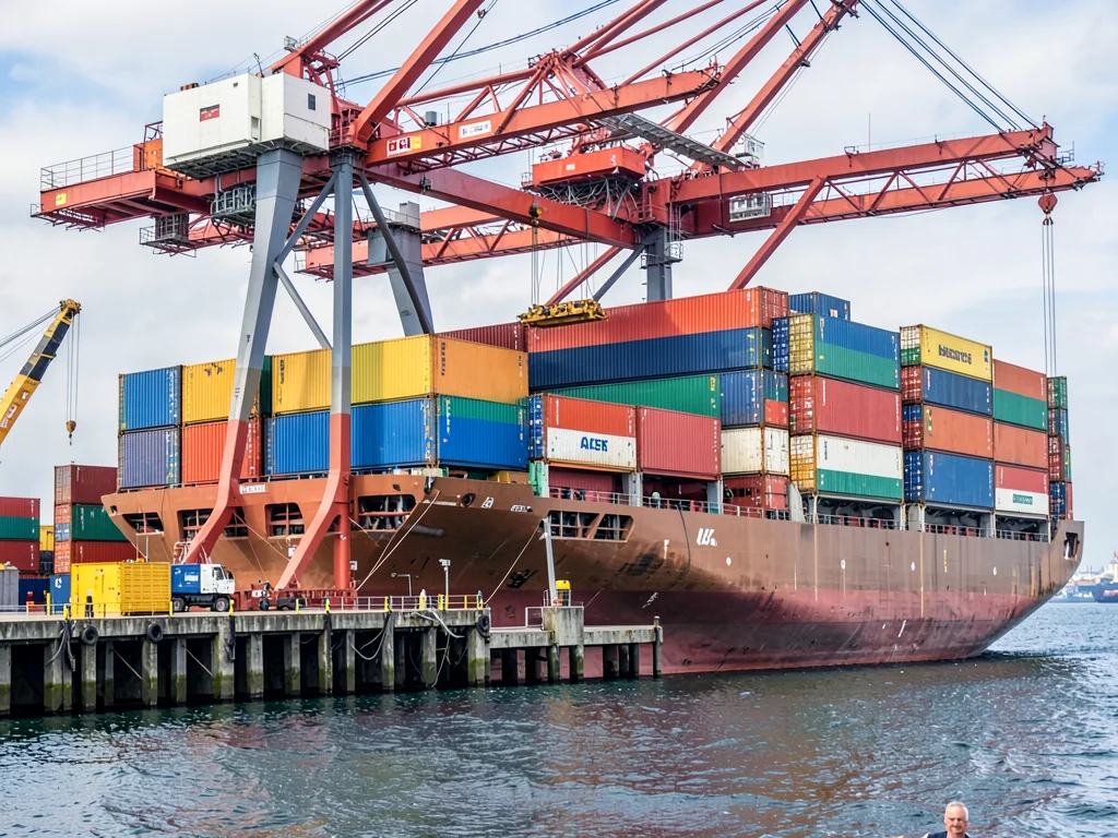 Container Ship Crane Loading Elevated View
