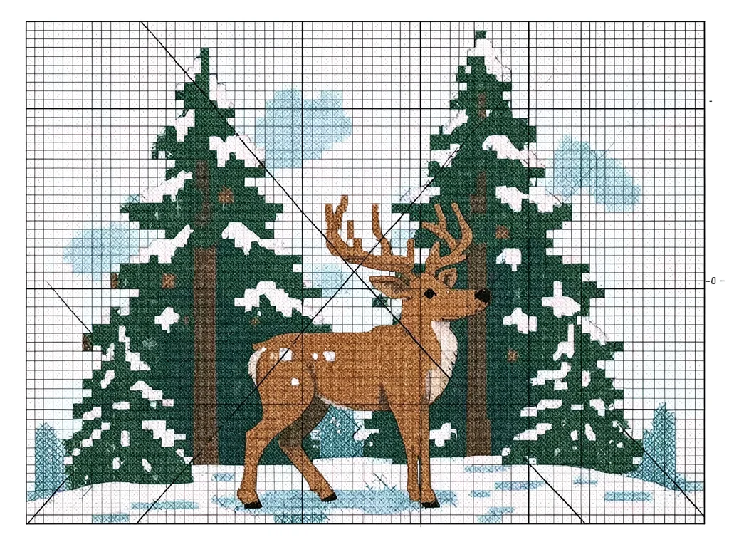 Cross-stitch winter deer scene