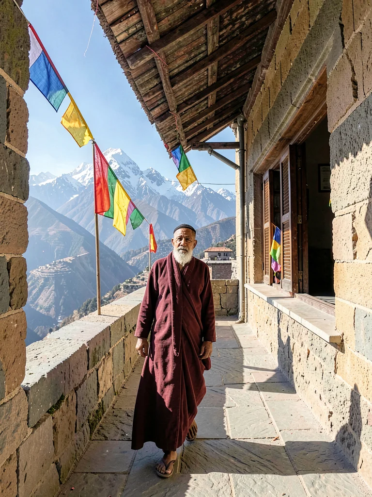 Monk in monastery corridor