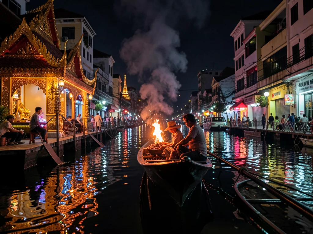 Longtail boat smoke and temple incense