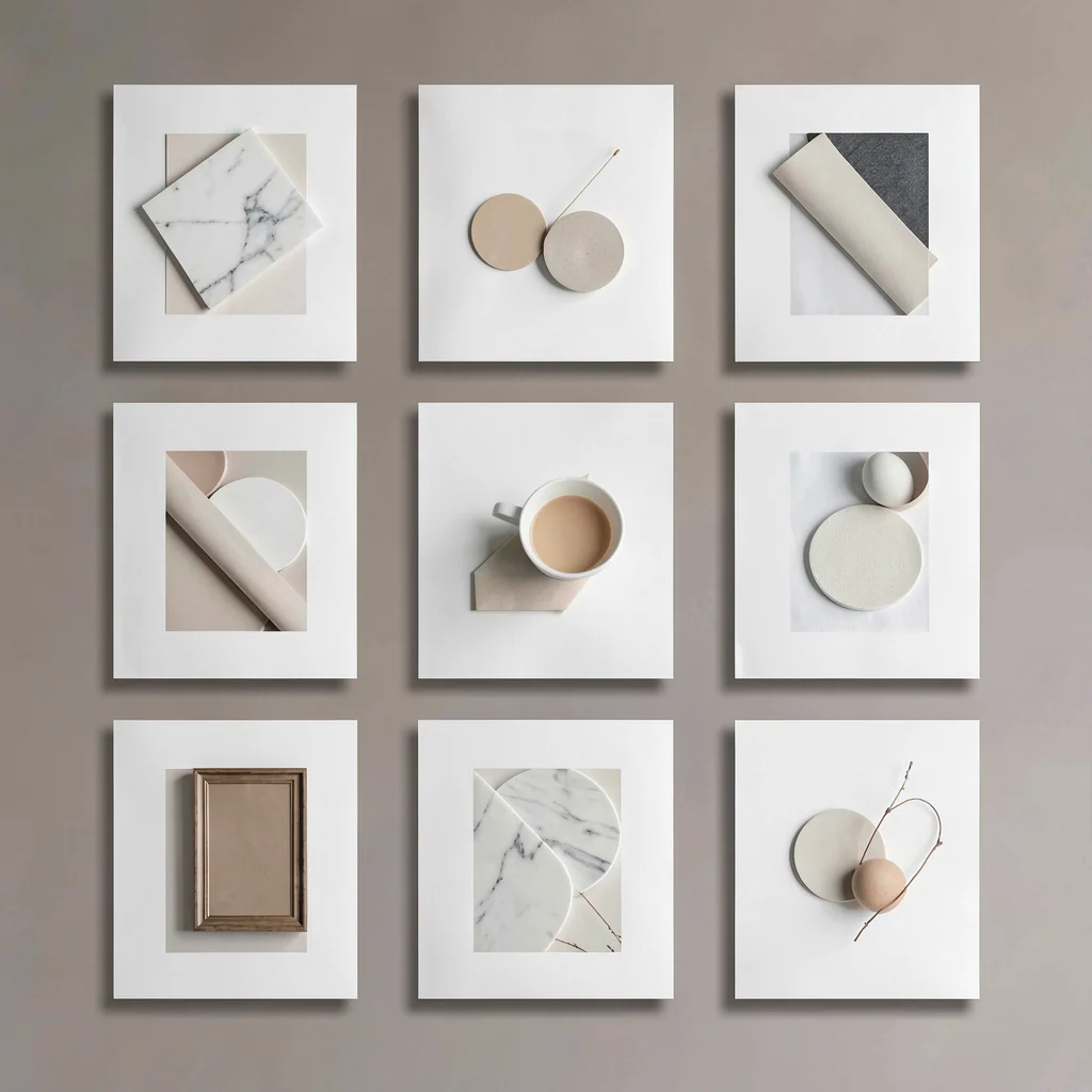 A photographer-portfolio grid of nine large abstract image plates arranged 3x3 o