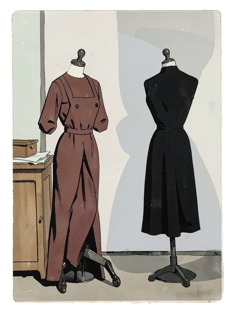Dressmaker's mannequin in a studio, garment draping in flat shape areas