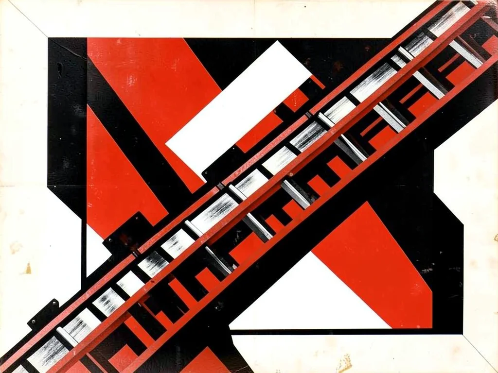 Assembly line conveyor belt angled steeply from corner to corner of frame
