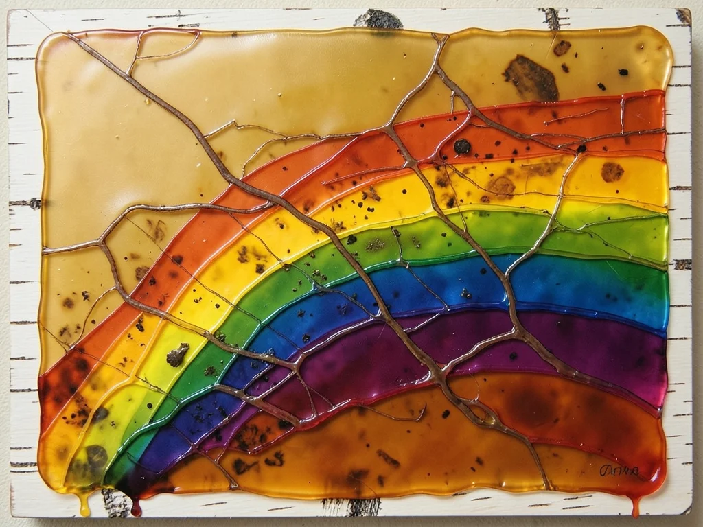 Encaustic wax layers in full rainbow spectrum, translucent overlapping colors