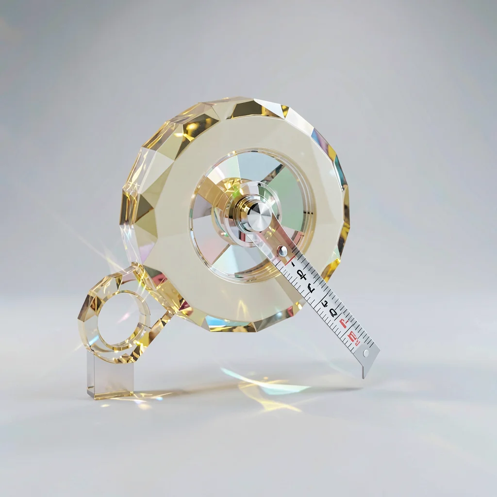 Crystal-clear lowpoly tape measure with a transparent reel and slim faceted tong
