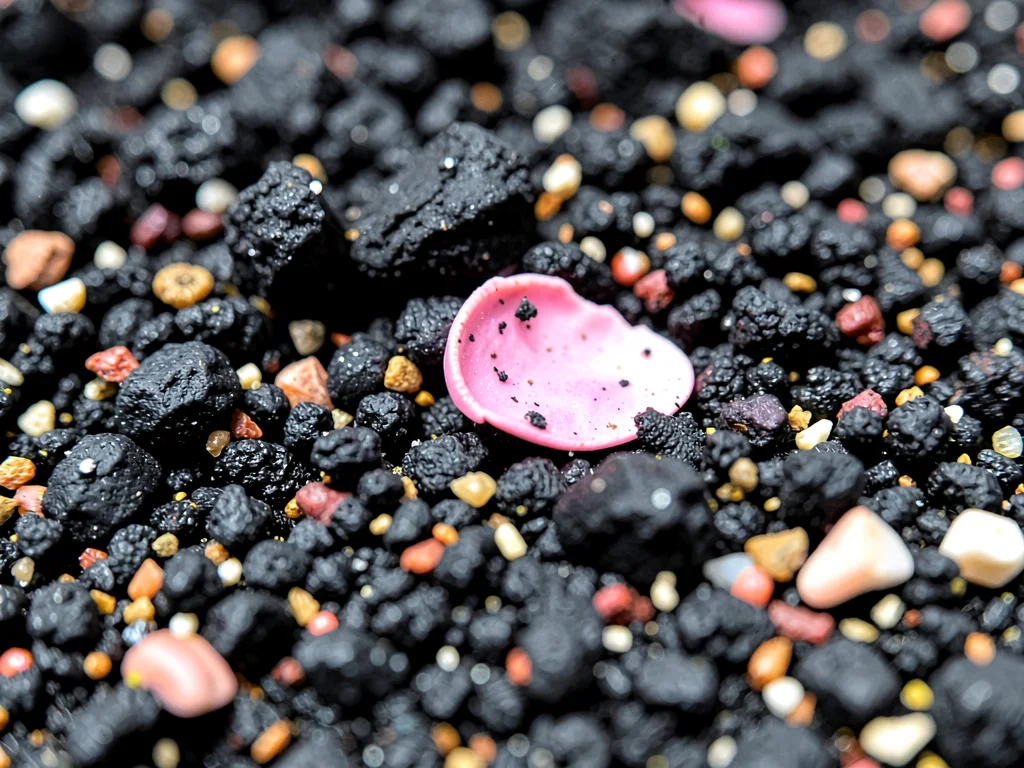 Shell fragment pink among black volcanic