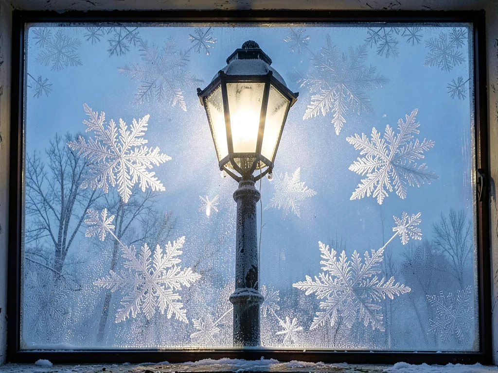 Street lamp through frost creating glow