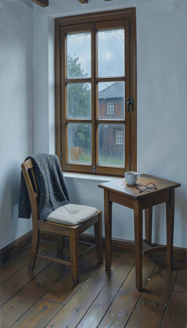 Oil painting of an interior, muted palette, the tradition of Northern European i