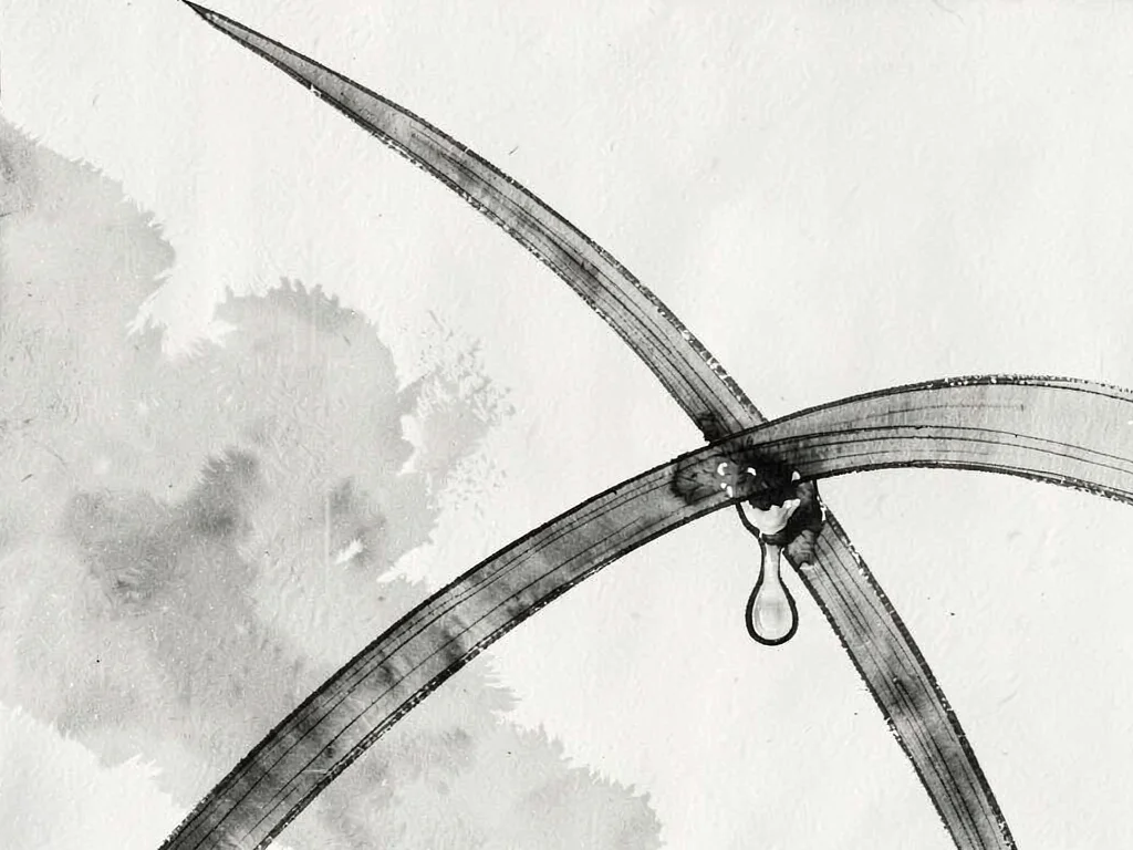Grass blade bent by water drop weight
