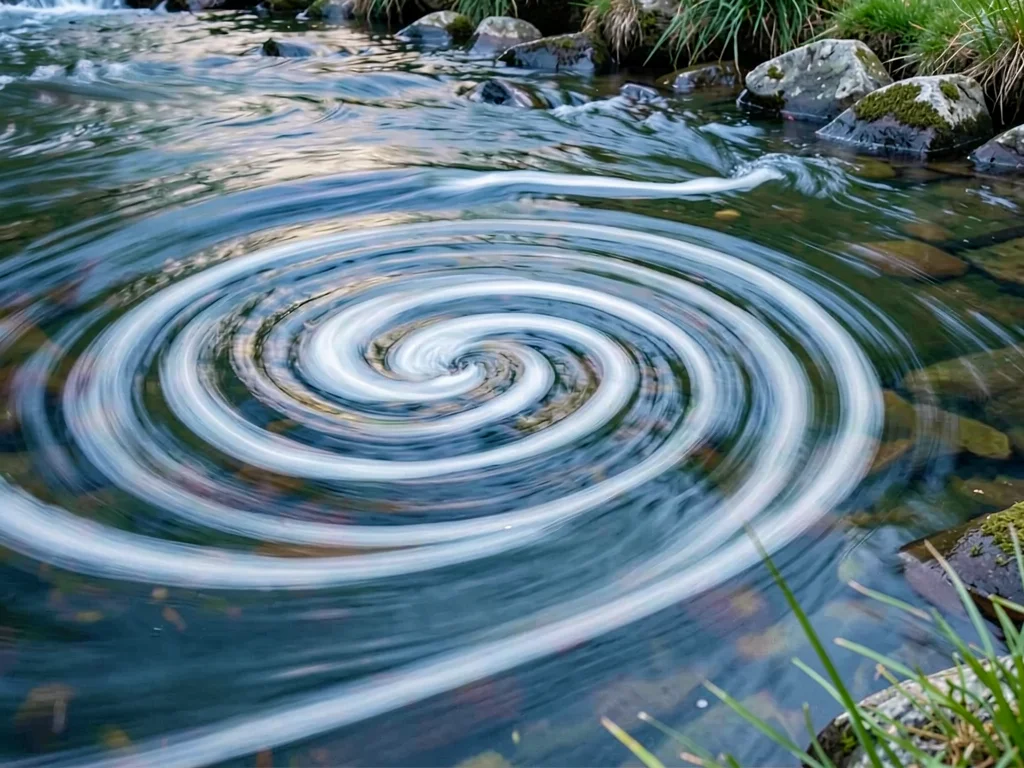 Eddy spiral pattern in silky water