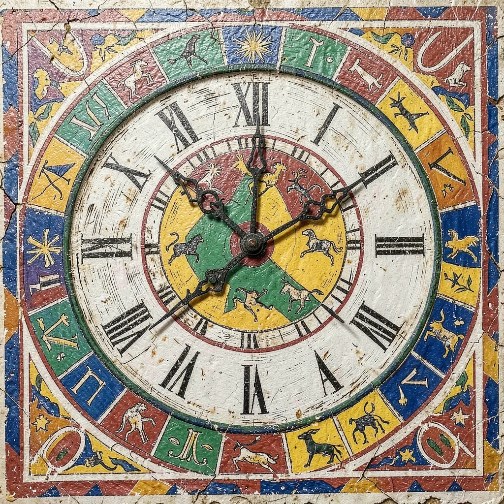 Sgraffito zodiac clock
