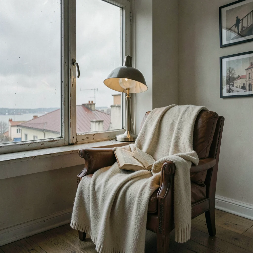 Quietly elegant photograph with Uruguayan sensibility, Wool blanket draped over 