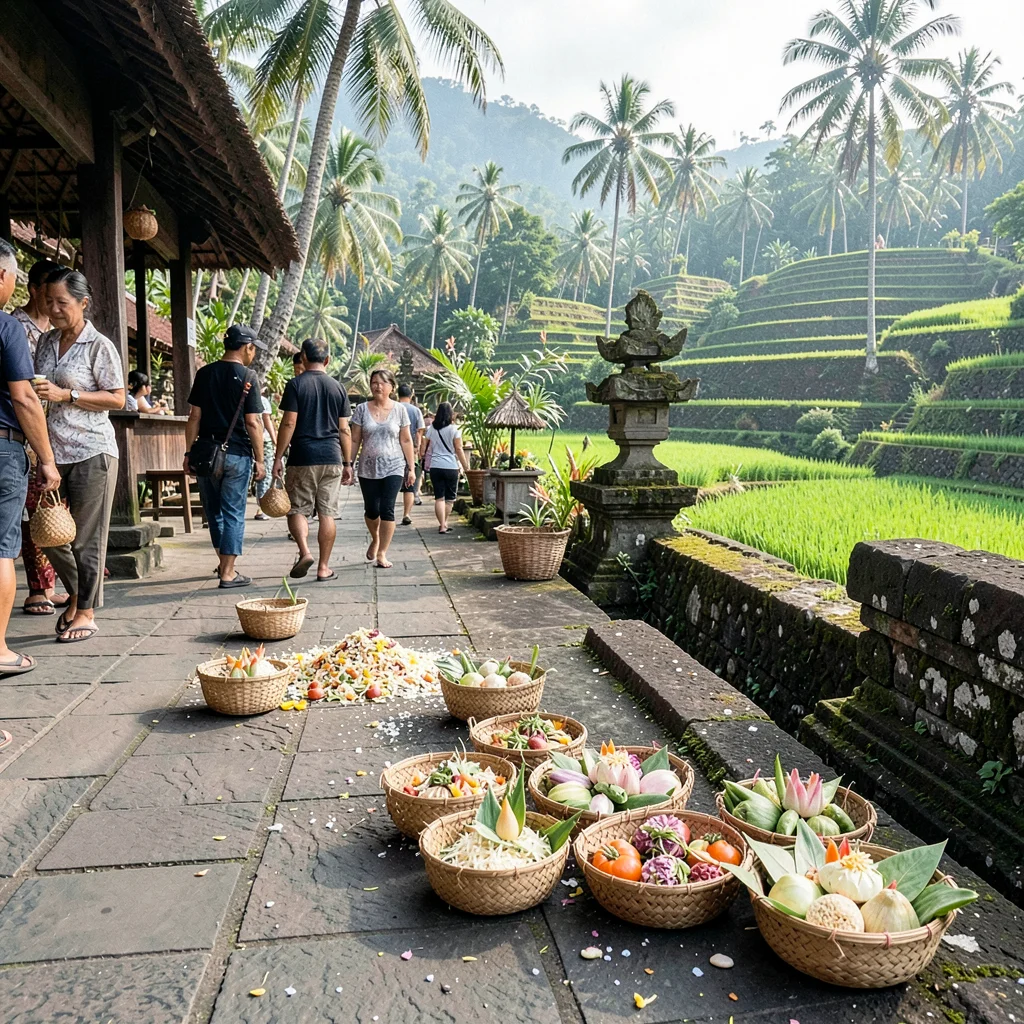 Crushed offerings on Balinese sidewalk