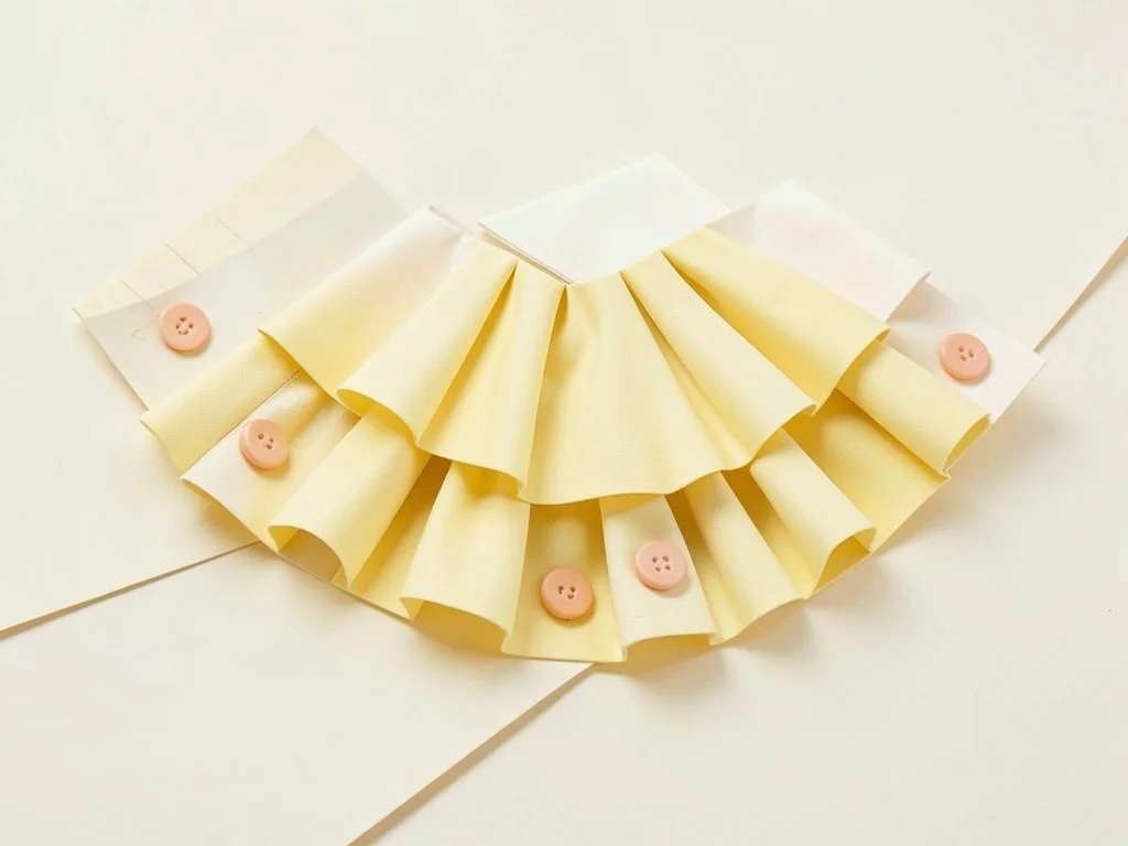 Folded cream lowpoly accordion with chunky butter-yellow bellows pleats and peac