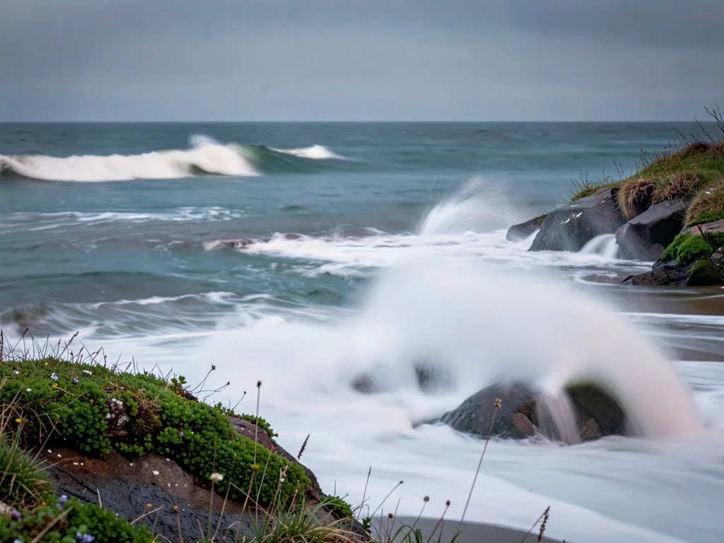 Wave spray becoming mist-like in long exposure