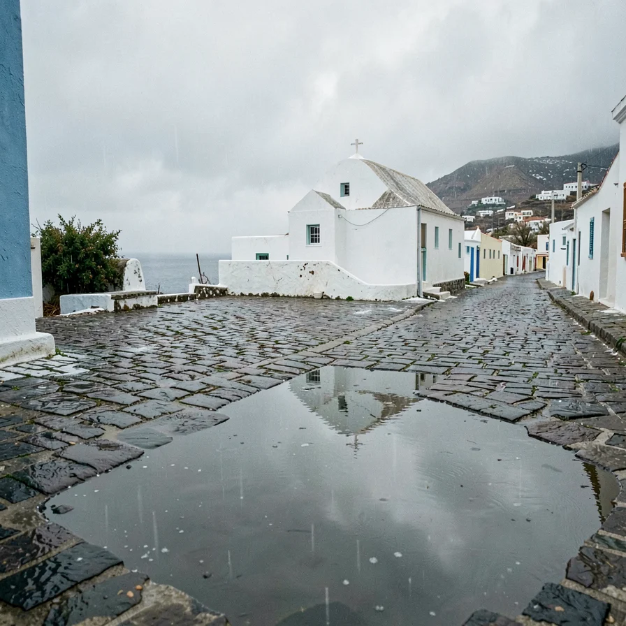 Chapel Reflected in Rain Puddle