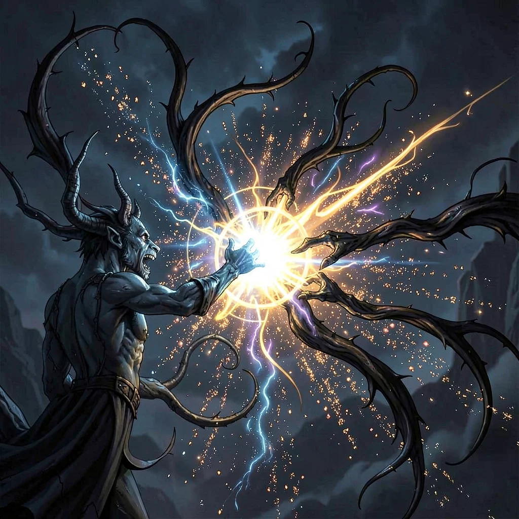 Magic spell effect illustration, darkness spell consuming light, shadow tendrils