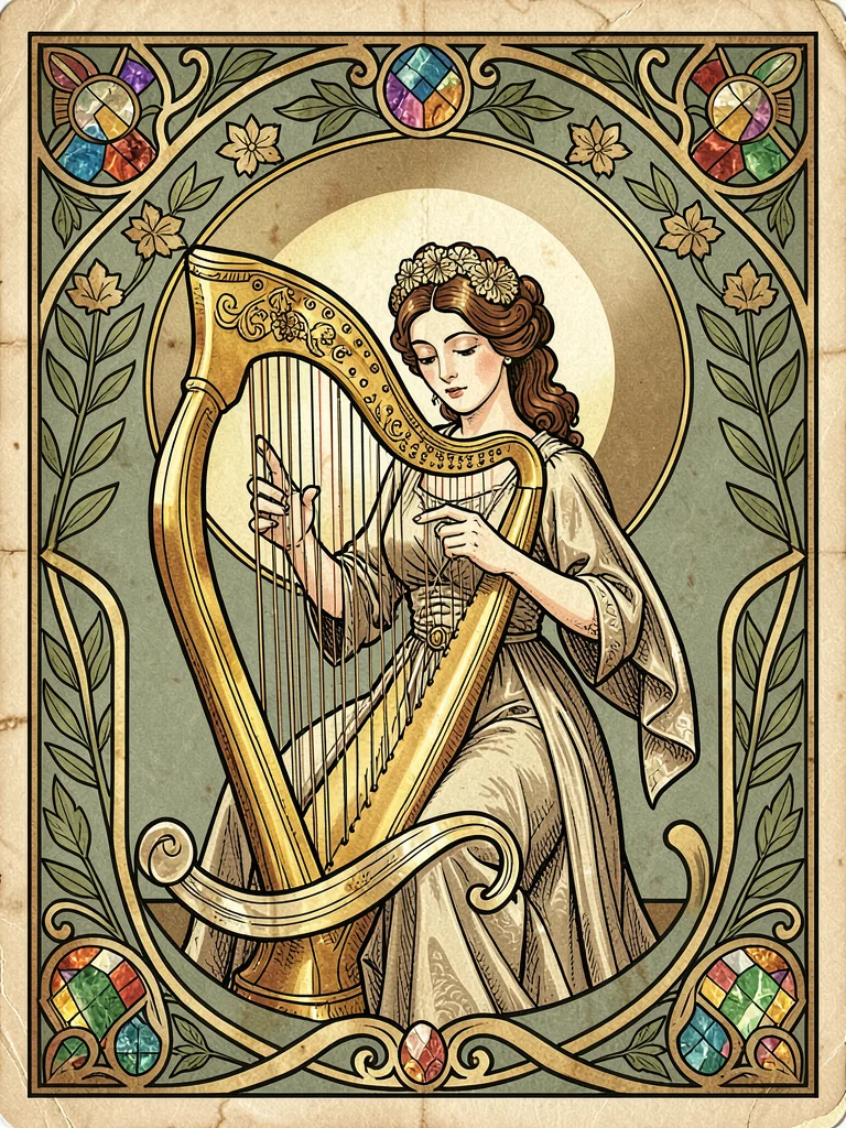 Art Nouveau woman playing harp