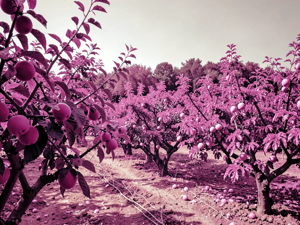 Orchard with infrared fruit tree bloom