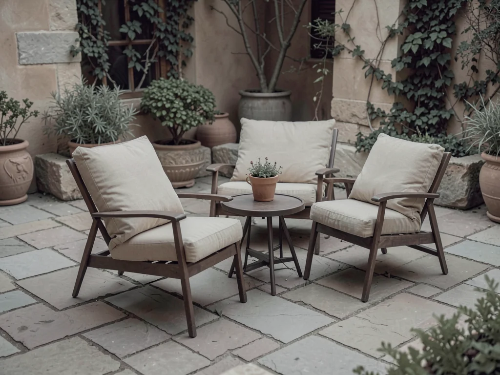 Outdoor furniture on stone patio
