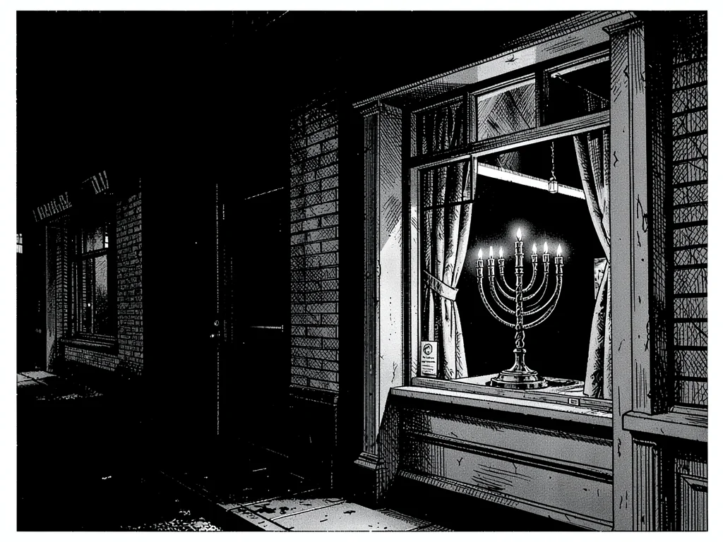Lit menorah in closed shop