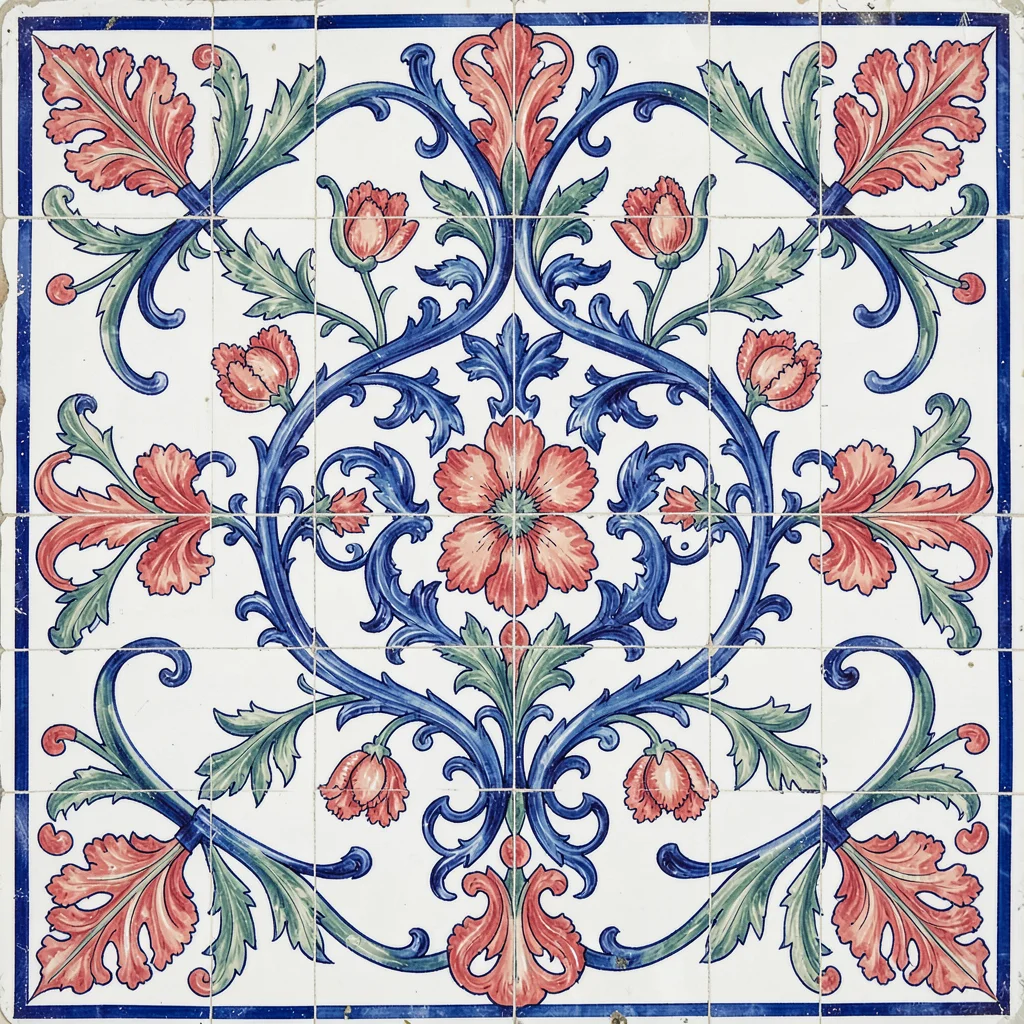 Arabesque medallion with saz-leaf tendrils radiating to all four corners