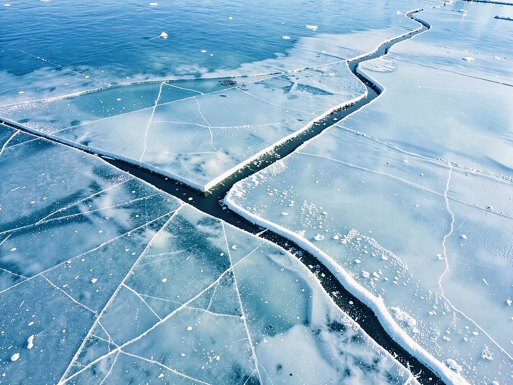 Pressure ridge creating dark line in clear ice