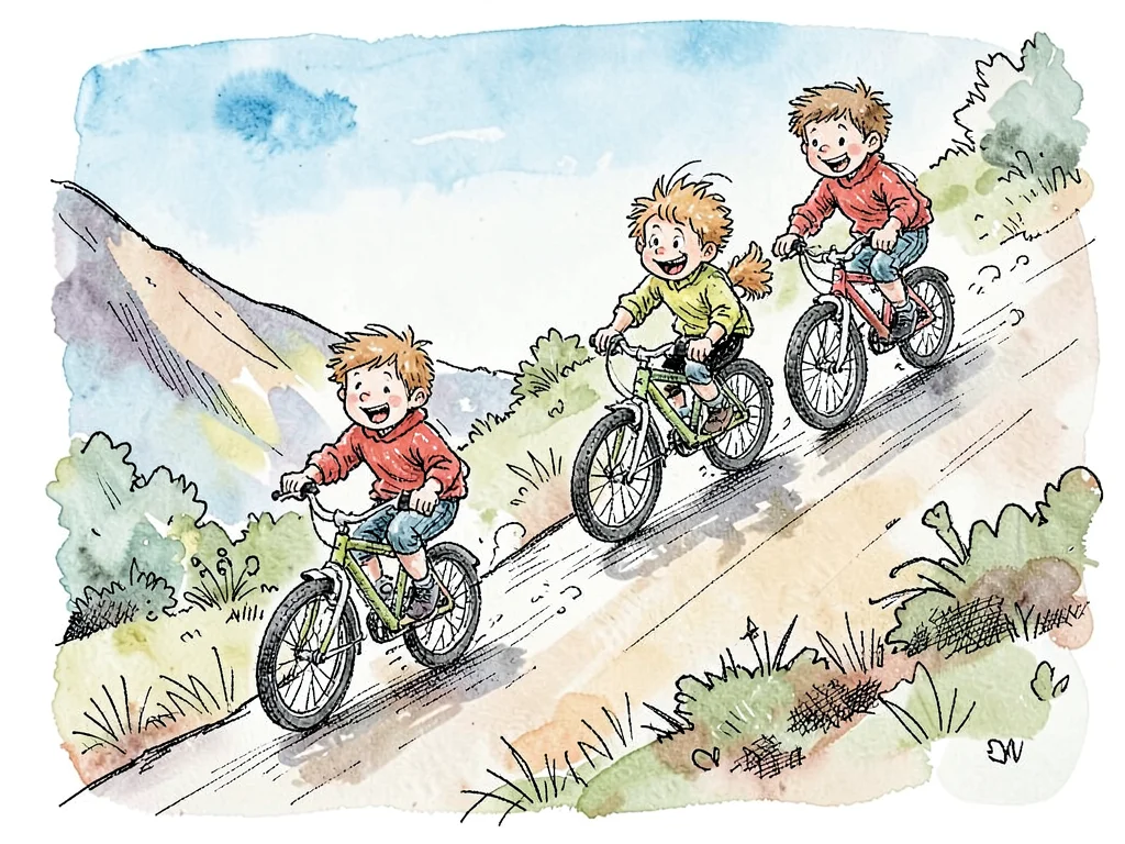 Children racing bikes down hill
