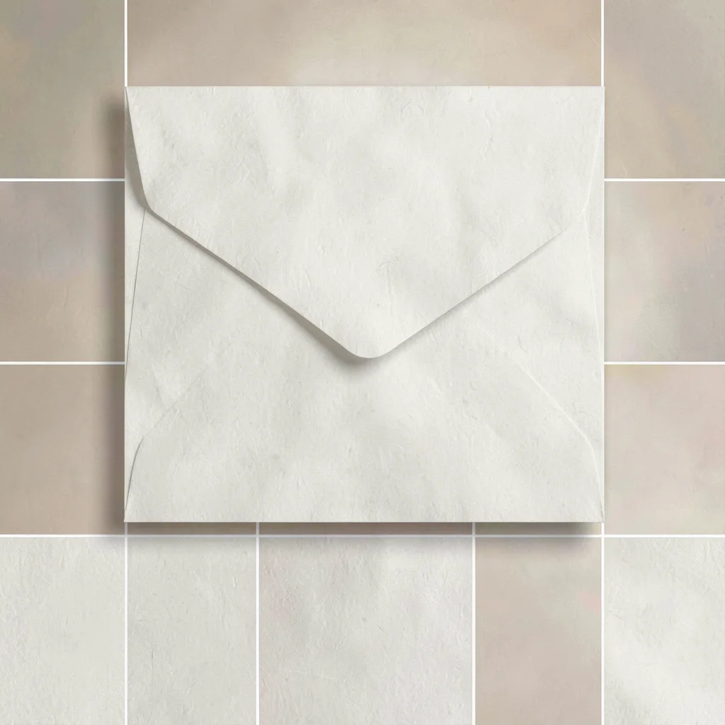 Wide editorial layout of a single enlarged envelope across the banner, calm void