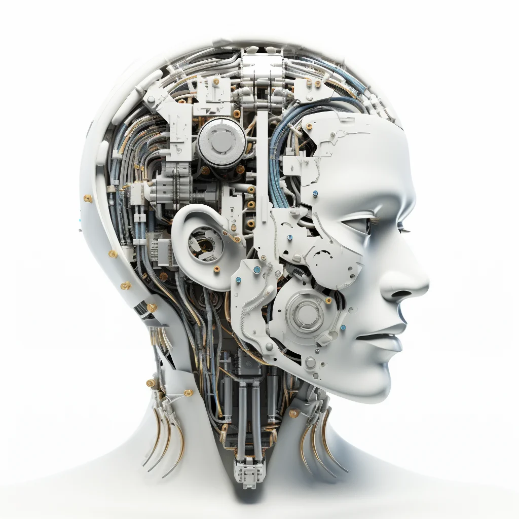 3D plastilina robot brain assembly tools on clean whi