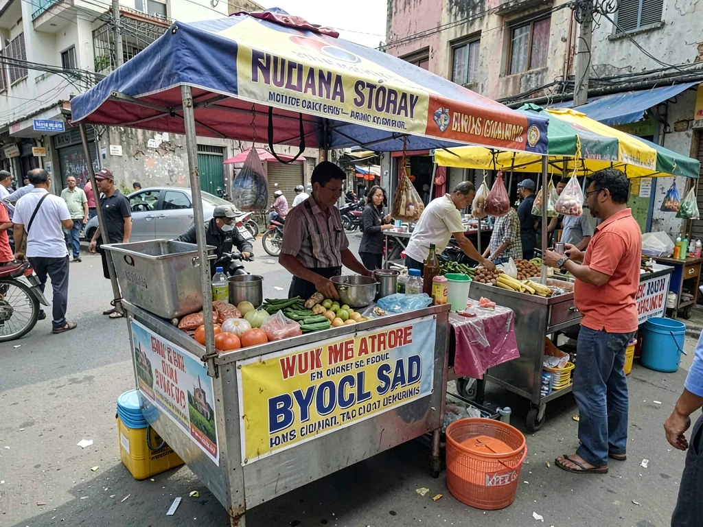 Street vendor elaborate setup